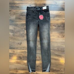 Express “Denim Perfect” Ankle High Rise Skinny – 0L – Charcoal Black Distressed